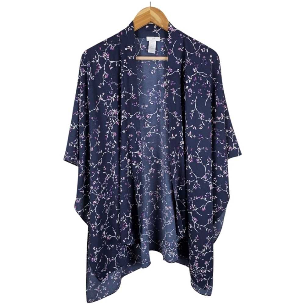 J. Jill Floral Open Front Kimono Navy Shrug Relaxed Capsule Casual Feminine